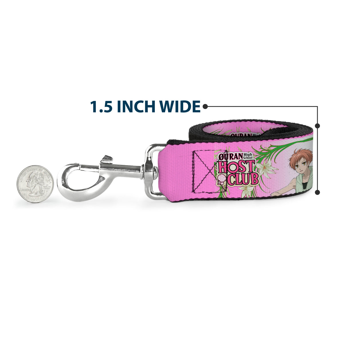 Dog Leash - OURAN HIGH SCHOOL HOST CLUB Haruhi and Hitachiin Twins Lilies Pose and Title Logo Pinks Dog Leashes Ouran High School Host Club