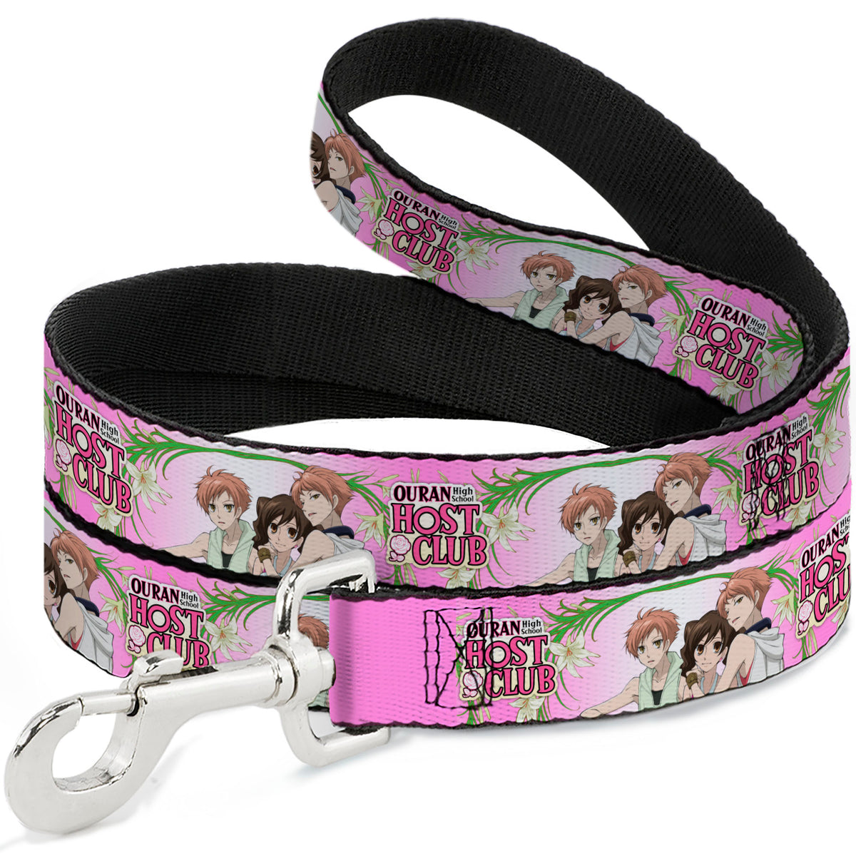 Dog Leash - OURAN HIGH SCHOOL HOST CLUB Haruhi and Hitachiin Twins Lilies Pose and Title Logo Pinks Dog Leashes Ouran High School Host Club