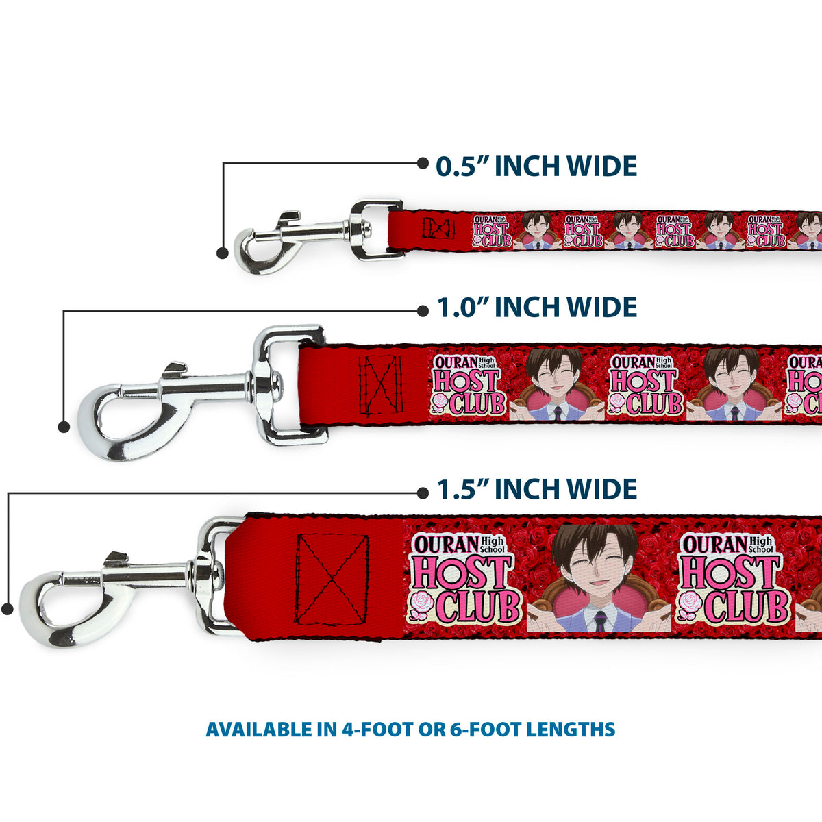 Dog Leash - OURAN HIGH SCHOOL HOST CLUB Haruhi Smiling Pose with Roses and Title Logo Reds Dog Leashes Ouran High School Host Club