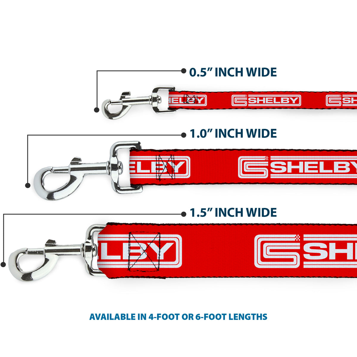 Dog Leash - Carroll Shelby CS SHELBY Racing Logo Block Red/White Dog Leashes Shelby