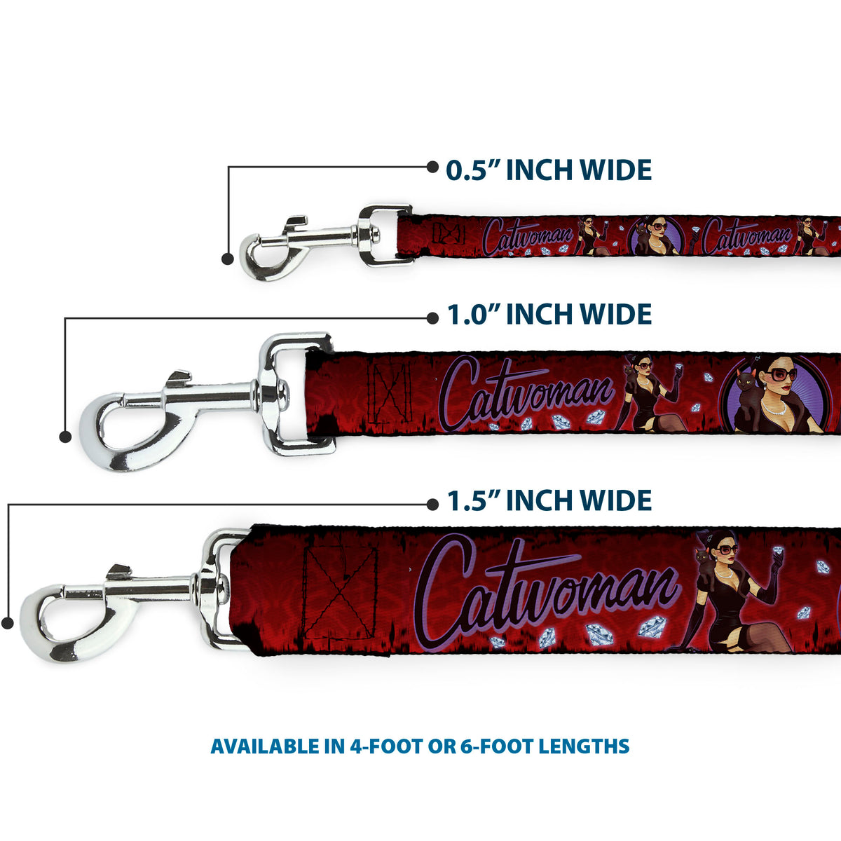 Dog Leash - CATWOMAN Bombshell Pose/Diamonds Red/Purple/Black Dog Leashes DC Comics