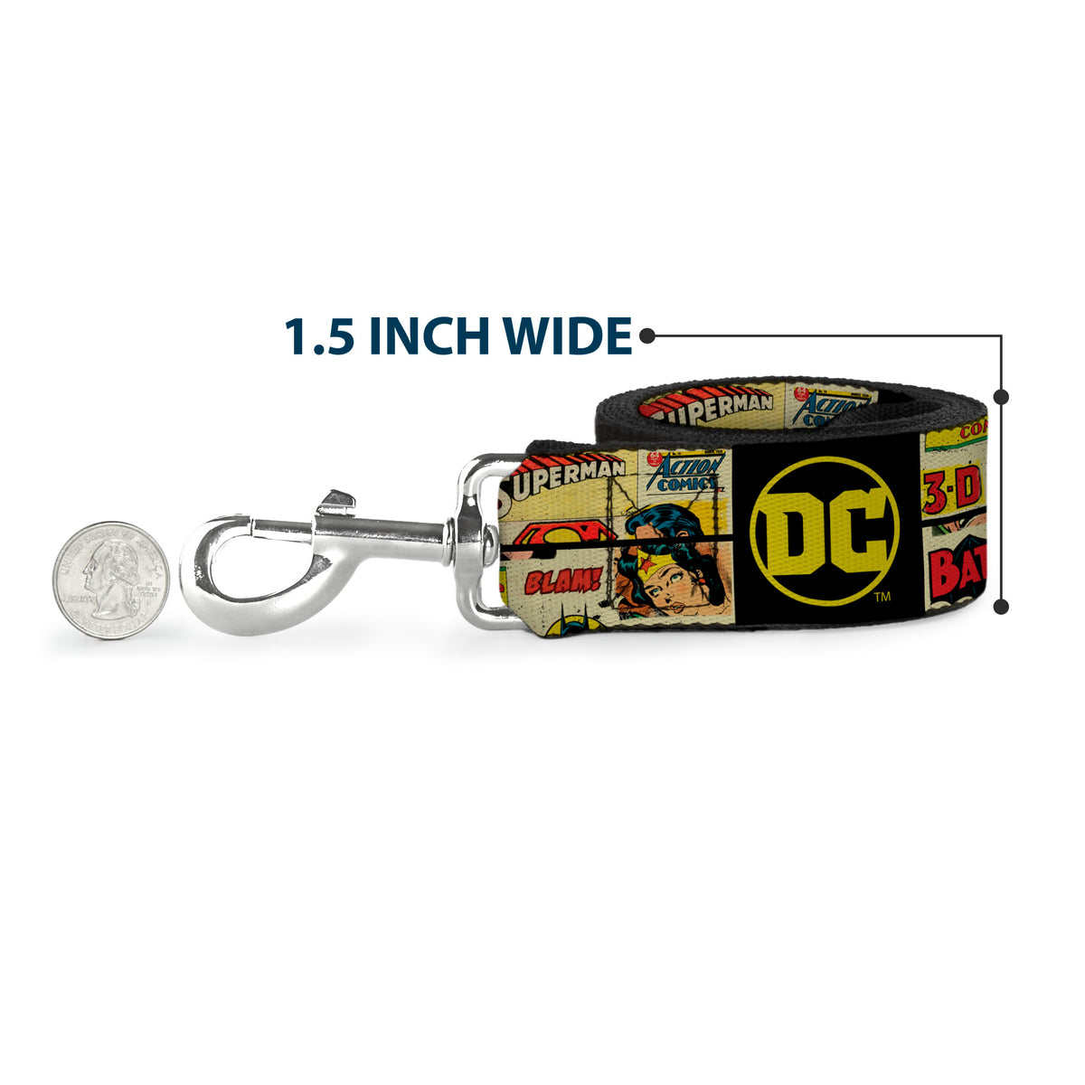 Dog Leash - Vintage DC Comics Superhero and Logos Collage Black Dog Leashes DC Comics
