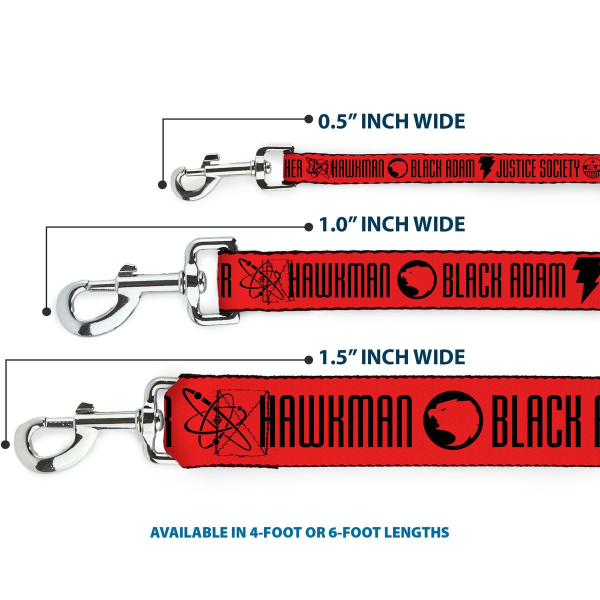 Dog Leash - Black Adam JUSTICE SOCIETY Icons and Text Red/Black Dog Leashes DC Comics