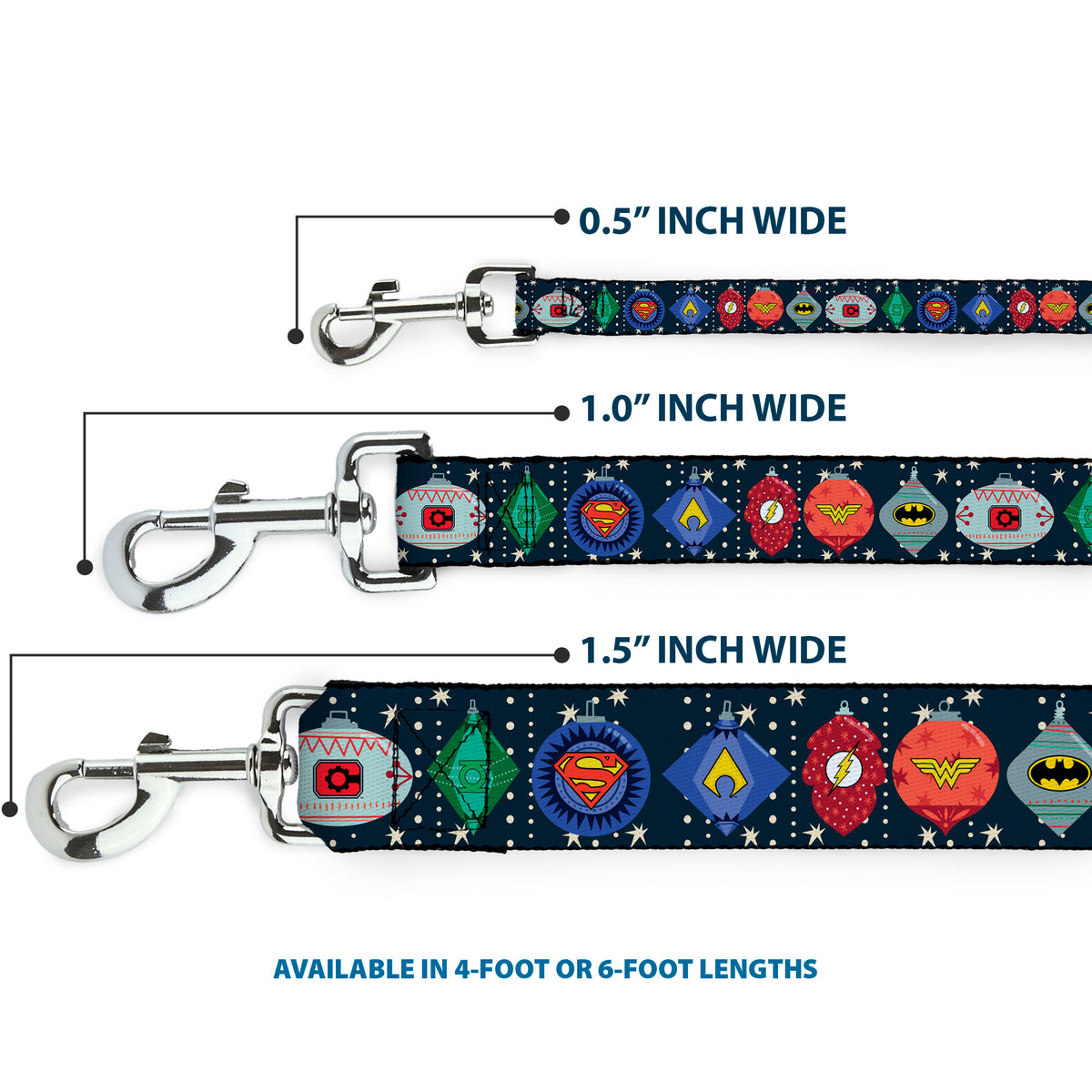 Dog Leash - DC Comics Justice League Holiday Ornament Icons and Stars Dog Leashes DC Comics