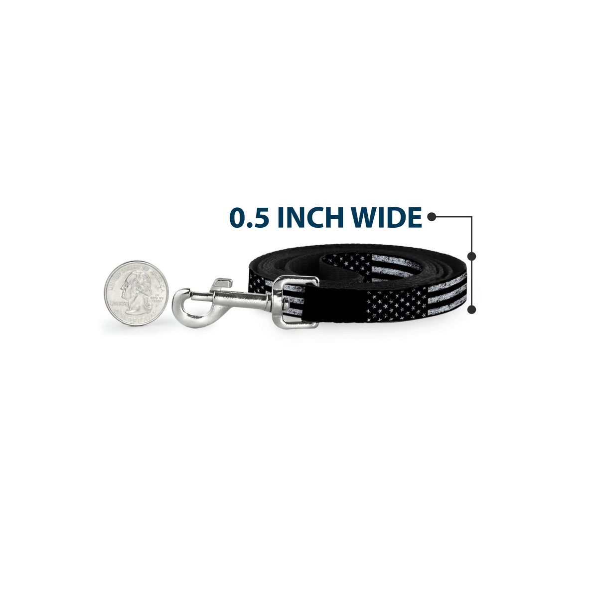 Dog Leash - RAM Text and Logo Americana Weathered Black/White Dog Leashes Ram