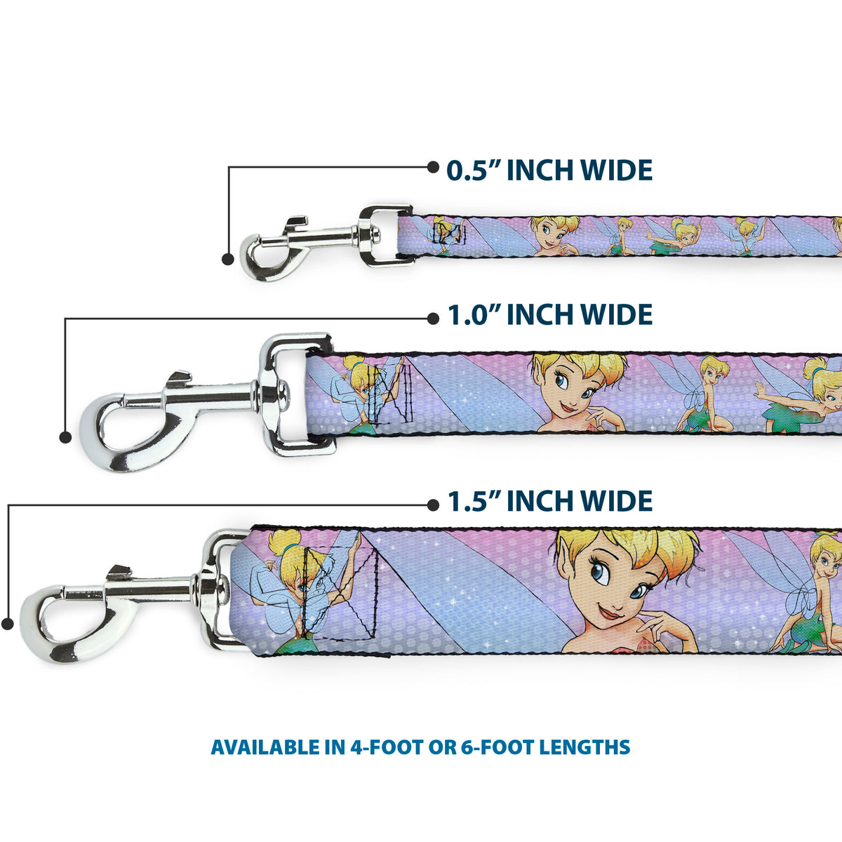 Dog Leash - Tinker Bell Poses/Flowers/Stars/Skull Purple Dog Leashes Disney