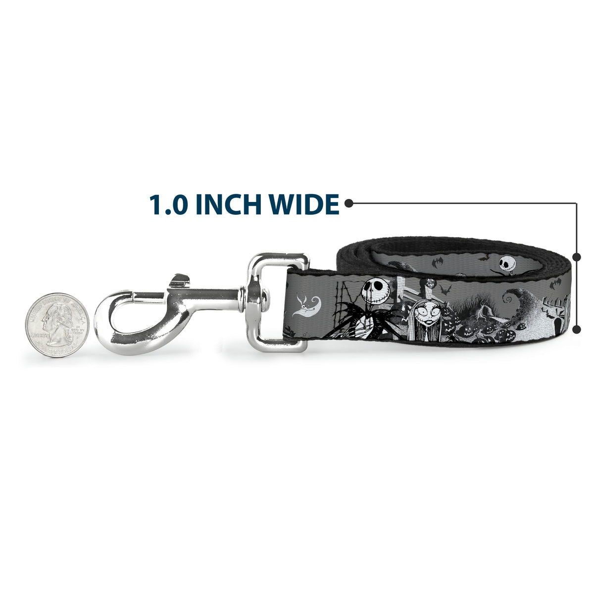 Dog Leash - NBC Jack & Sally Cemetery Scene Gray/Black/White Dog Leashes Disney