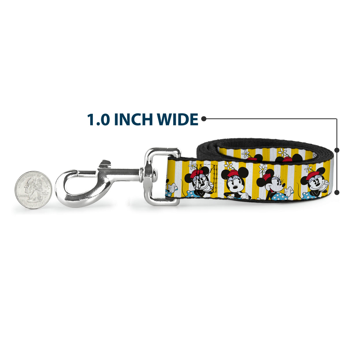Dog Leash - Minnie Mouse w/Hat Poses Stripe Yellow/White Dog Leashes Disney