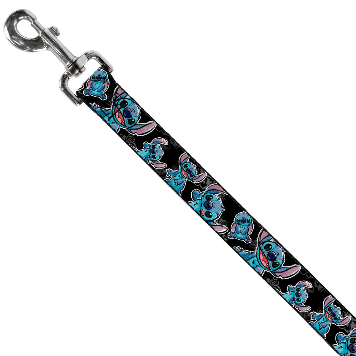 Dog Leash - Stitch Poses/Hibiscus Sketch Black/Gray/Blue Dog Leashes Disney