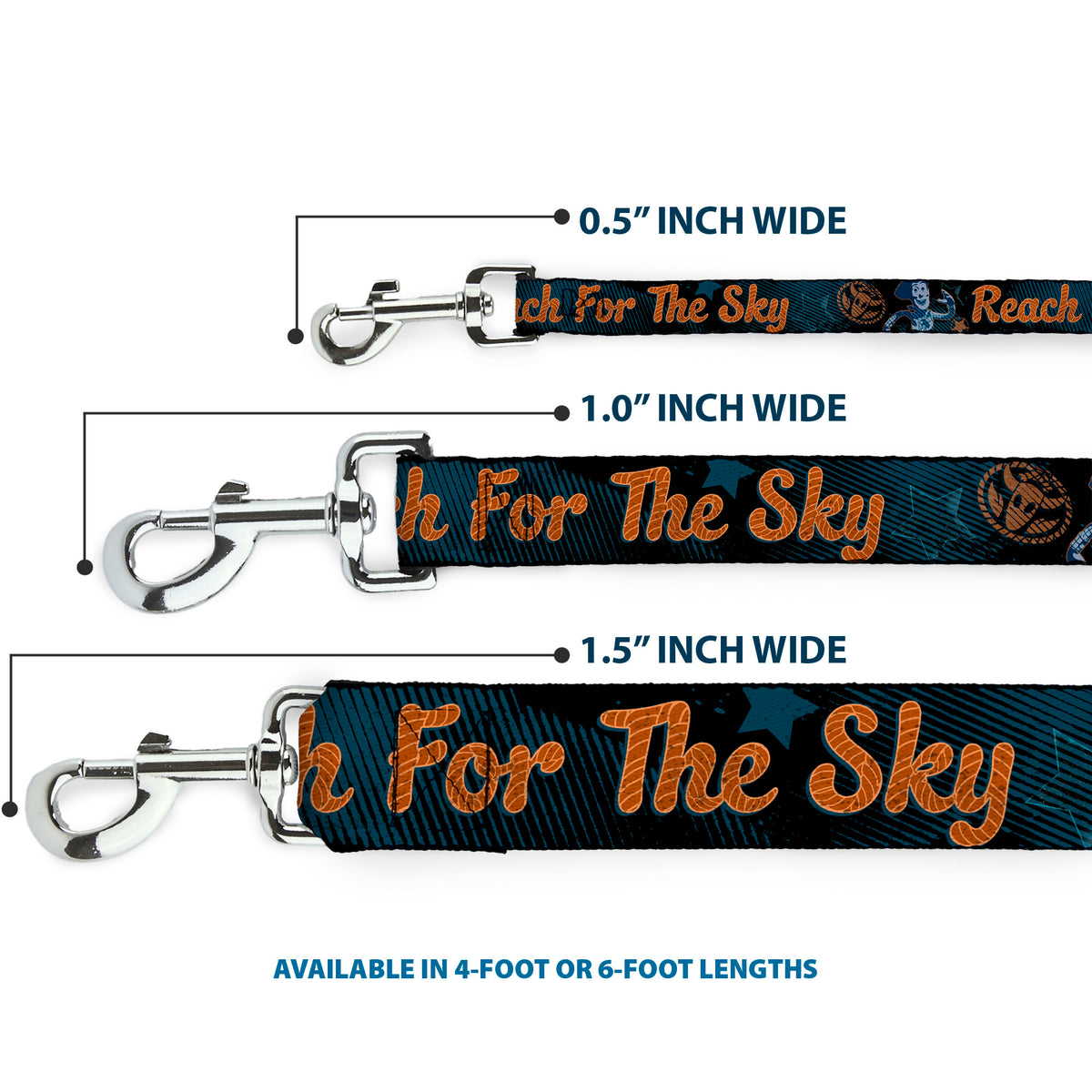 Dog Leash - Woody REACH FOR THE SKY Denim Blue Print Dog Leashes Disney