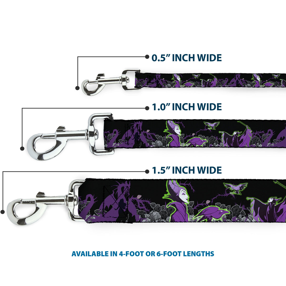 Dog Leash - Maleficent & Diablo Black Roses/Purples Dog Leashes Disney