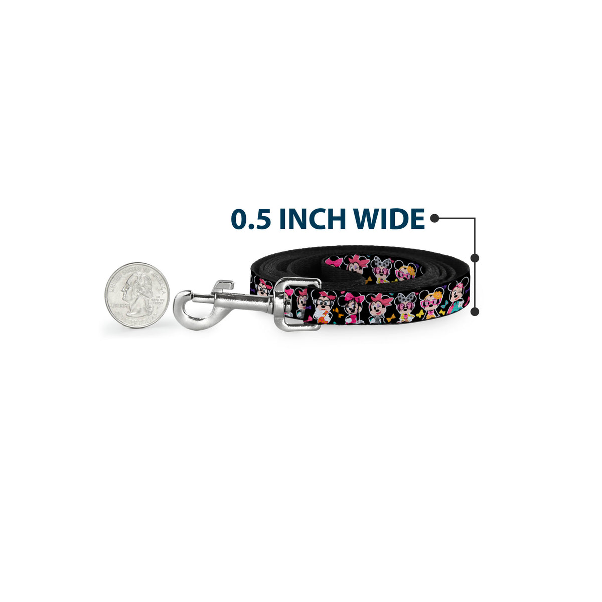 Dog Leash - Mini Minnie Expressions/Bows Black/Multi Color Dog Leashes Disney