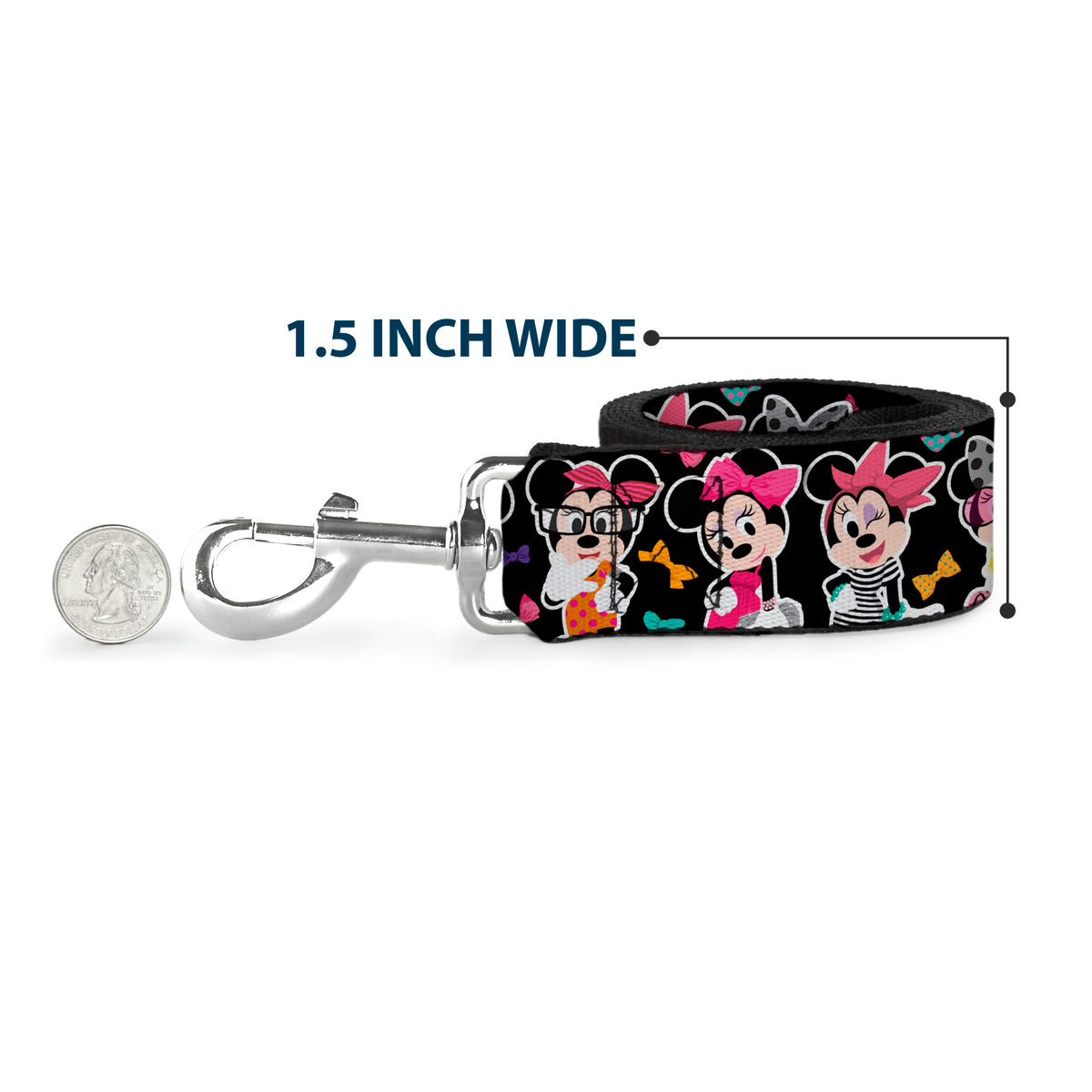 Dog Leash - Mini Minnie Expressions/Bows Black/Multi Color Dog Leashes Disney