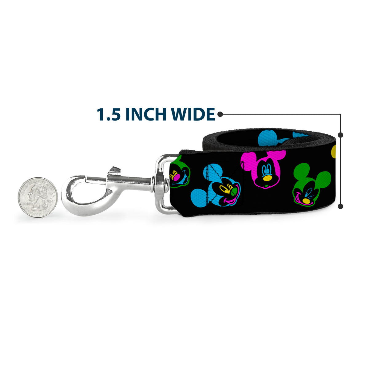 Dog Leash - Mickey Mouse Expressions Scattered Black/Multi Neon Dog Leashes Disney