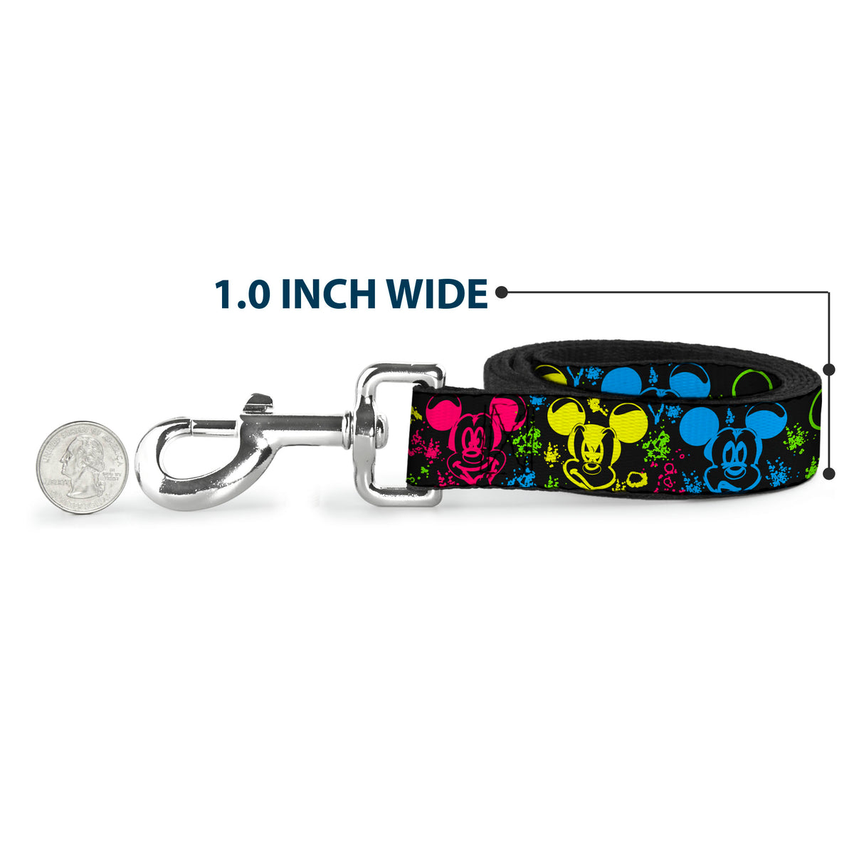 Dog Leash - Mickey Expressions/Paint Splatter Black/Multi Neon Dog Leashes Disney