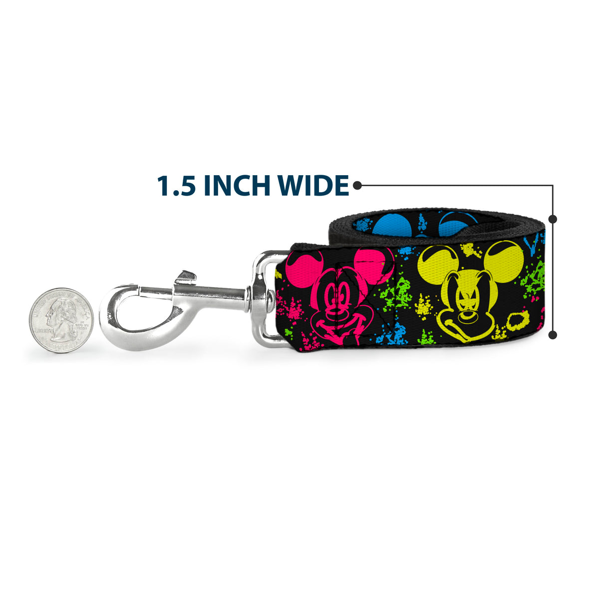 Dog Leash - Mickey Expressions/Paint Splatter Black/Multi Neon Dog Leashes Disney