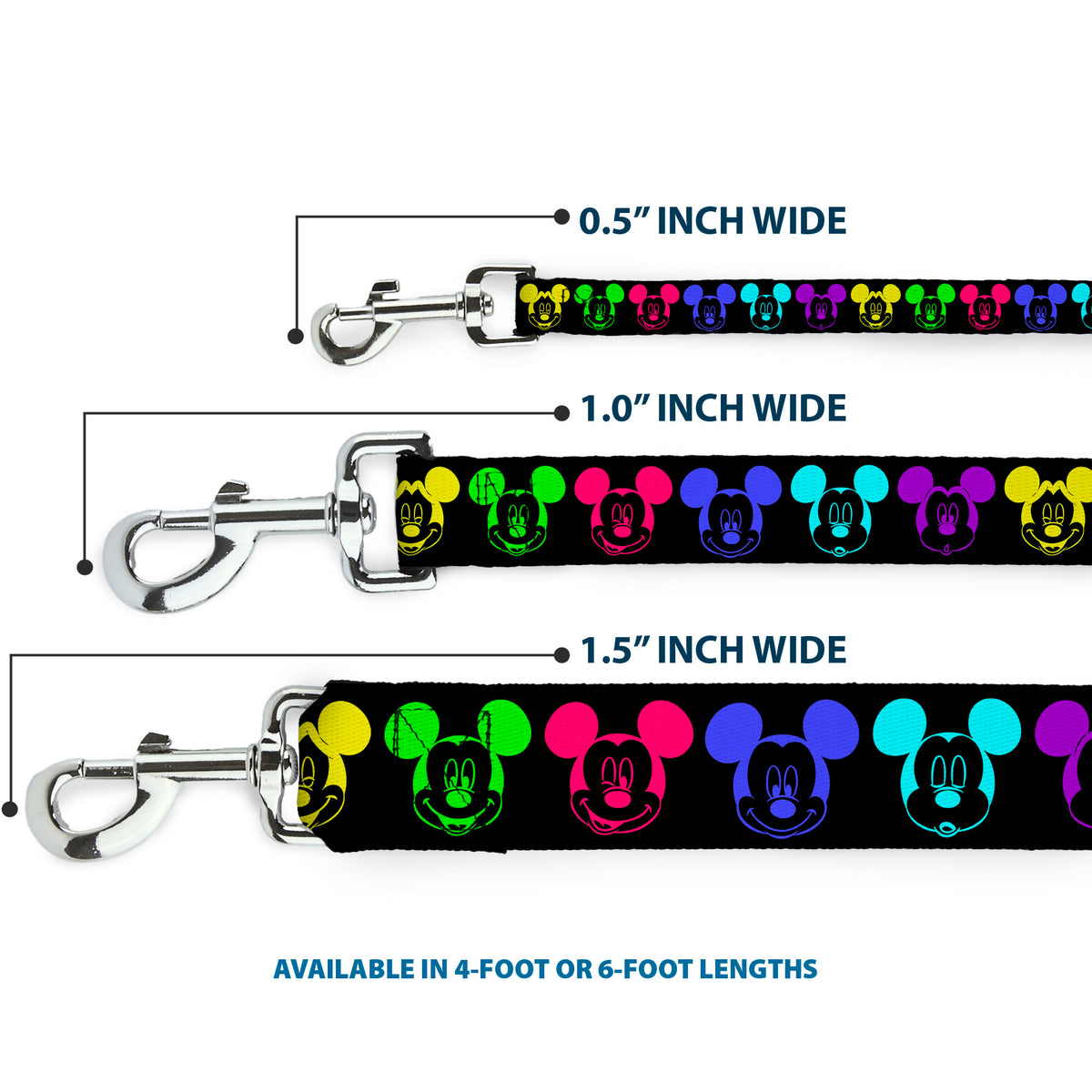 Dog Leash - Mickey Expressions Black/Multi Neon Dog Leashes Disney