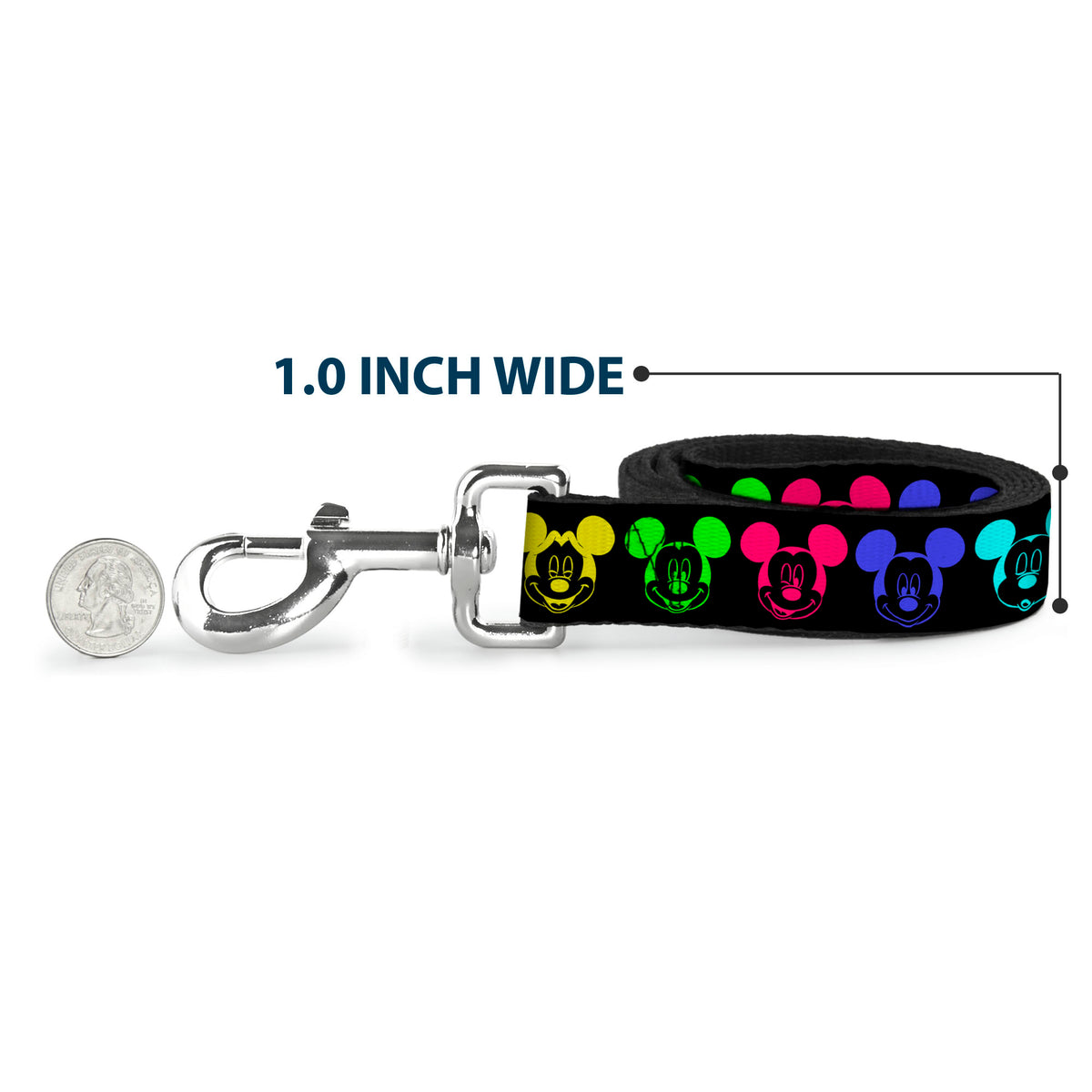 Dog Leash - Mickey Expressions Black/Multi Neon Dog Leashes Disney