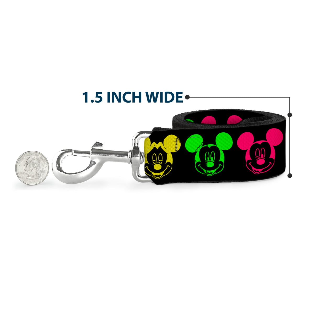 Dog Leash - Mickey Expressions Black/Multi Neon Dog Leashes Disney