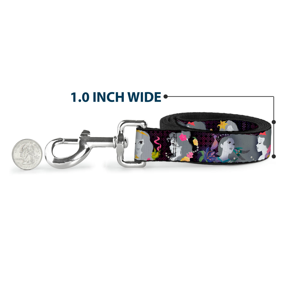 Dog Leash - Princess Silhouettes Dots Black/Purple/Gray/Multi Color Dog Leashes Disney
