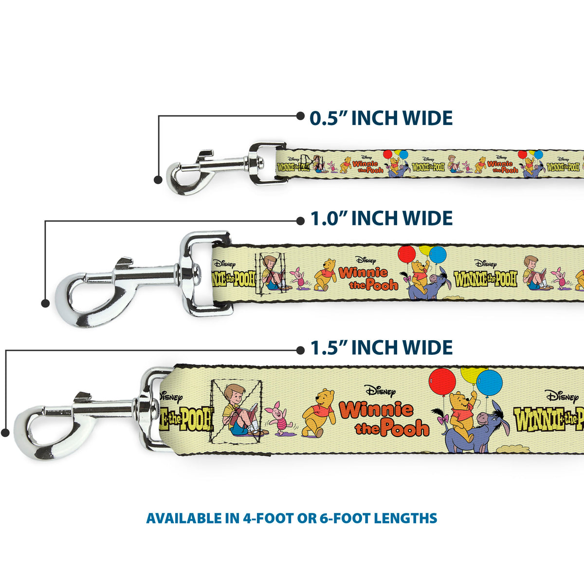 Dog Leash - WINNIE THE POOH and Friends Poses and Title Logos Light Yellow Dog Leashes Disney