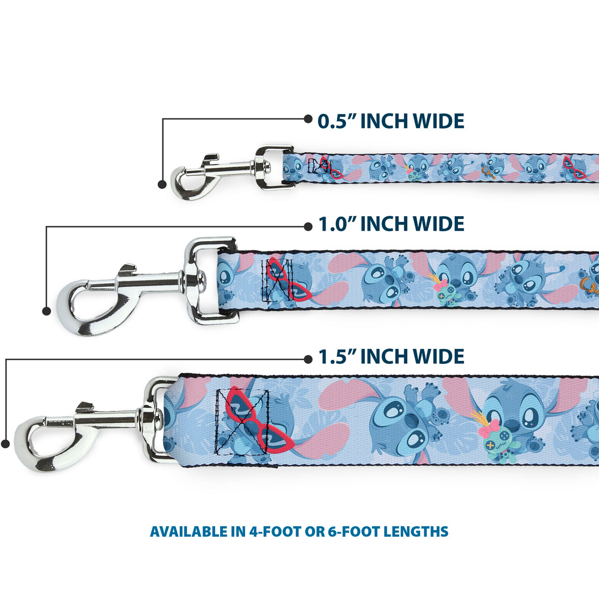 Dog Leash - Baby Stitch Poses Close-Up Baby Blue Dog Leashes Disney