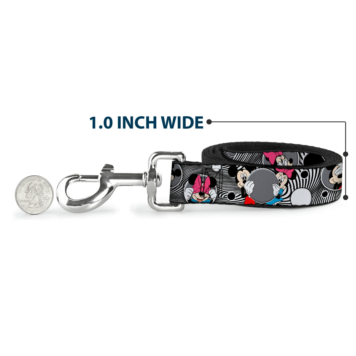 Dog Leash - Mickey & Minnie Peek-a-Boo Expressions Swirl Black/White Dog Leashes Disney