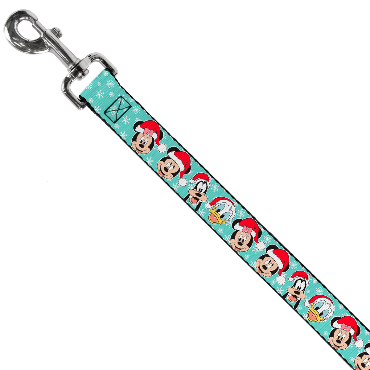 Dog Leash - Holiday Mickey and Friends Santa Hat Poses Snowflakes Light Blue/White Dog Leashes Disney