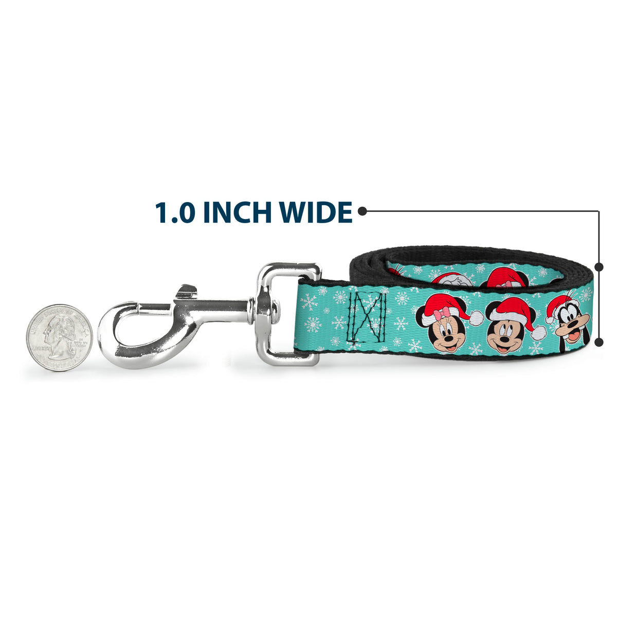 Dog Leash - Holiday Mickey and Friends Santa Hat Poses Snowflakes Light Blue/White Dog Leashes Disney