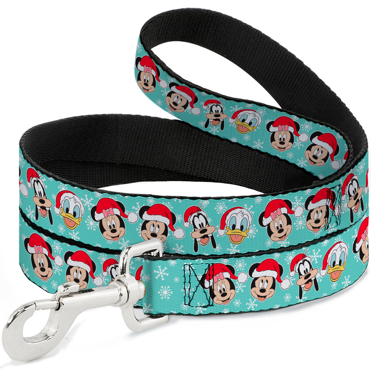 Dog Leash - Holiday Mickey and Friends Santa Hat Poses Snowflakes Light Blue/White Dog Leashes Disney