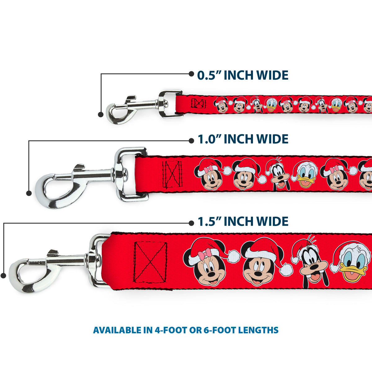 Dog Leash - Christmas Holiday Disney Santa Hat Characters Red Dog Leashes Disney