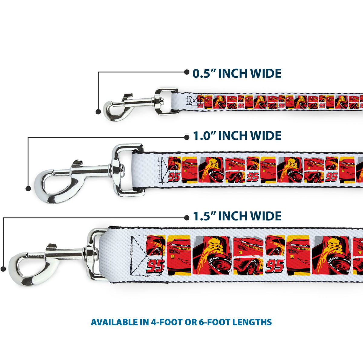 Dog Leash - Cars Lightning McQueen Pose Blocks White/Red/Yellow Dog Leashes Disney