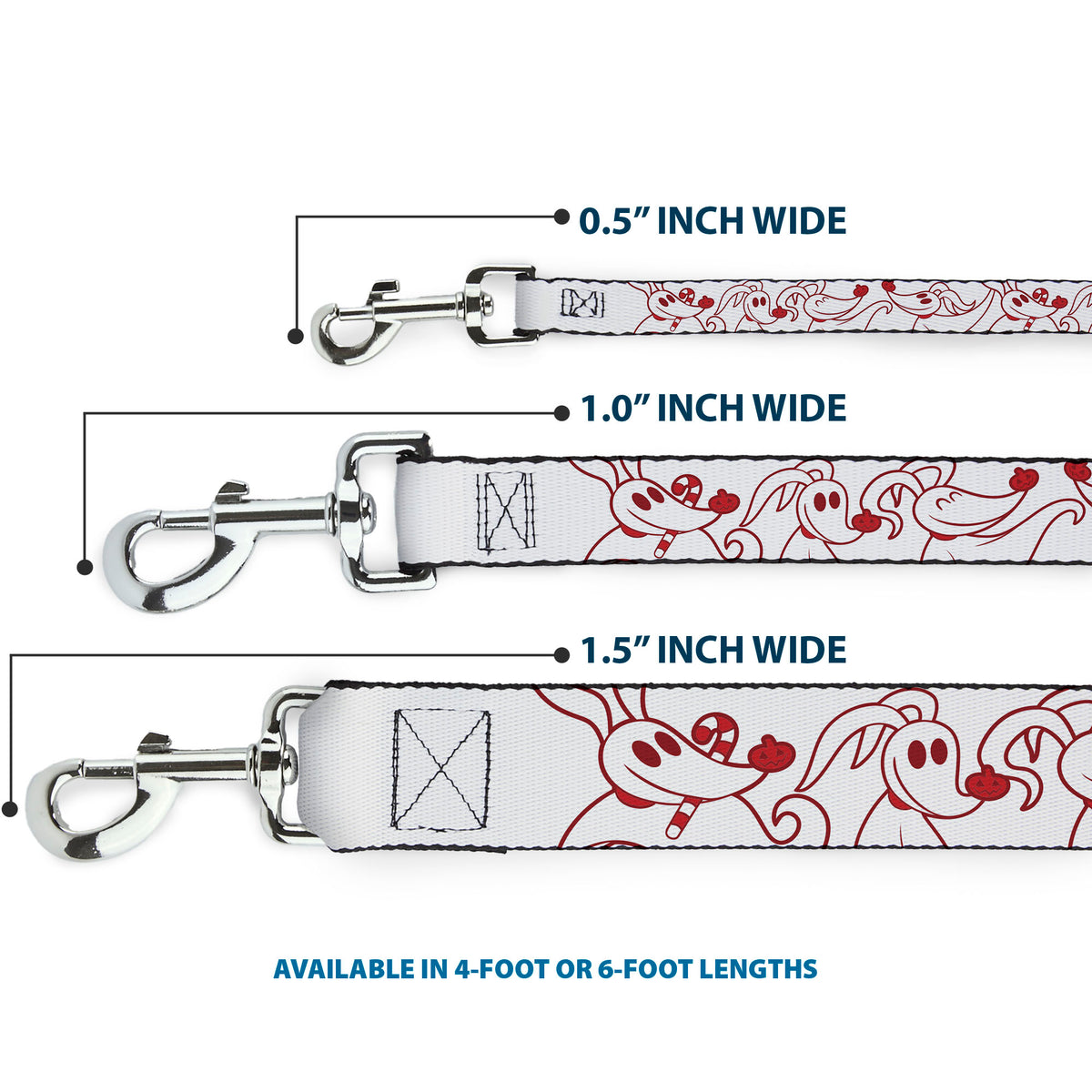 Dog Leash - The Nightmare Before Christmas Zero Candy Cane Poses White/Reds Dog Leashes Disney