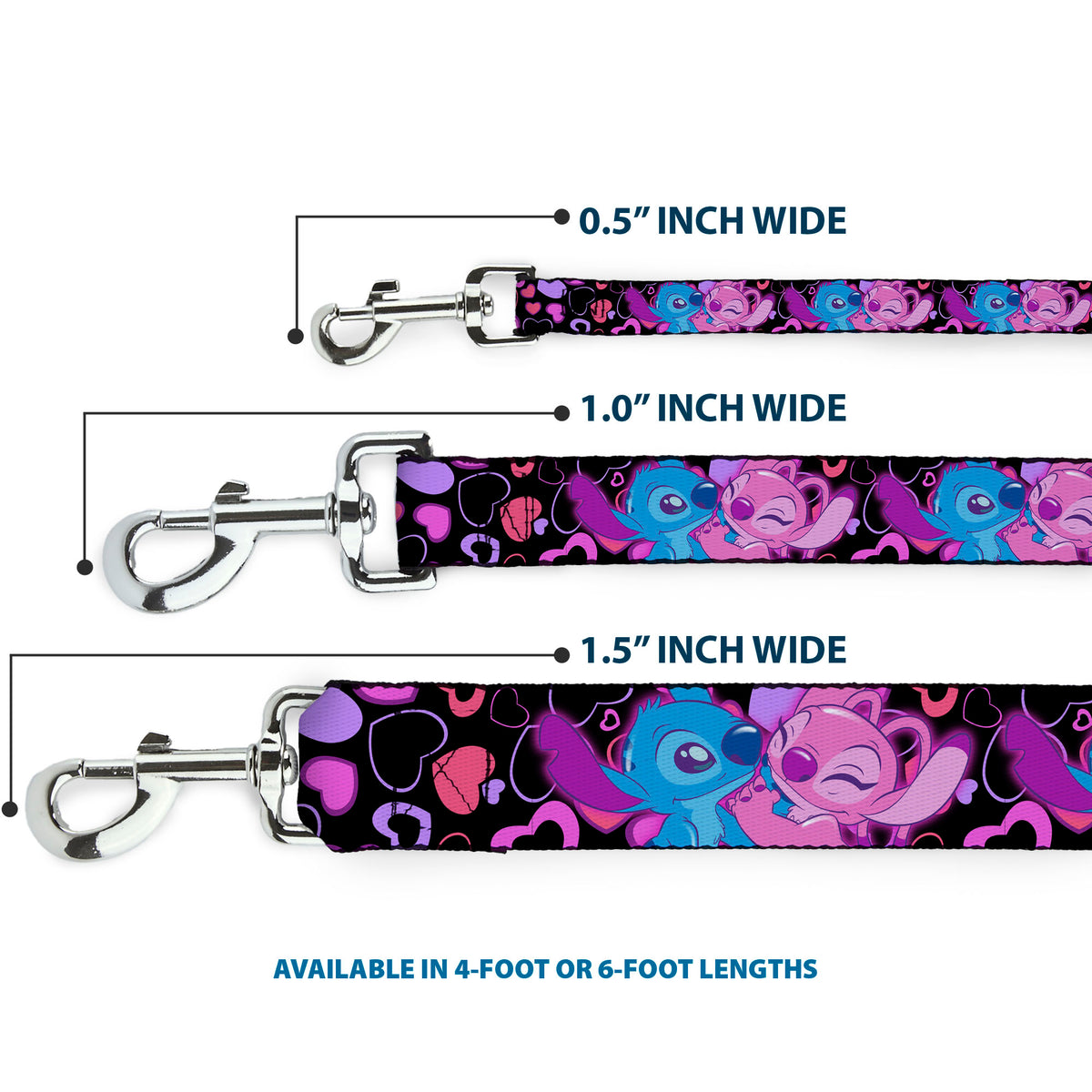 Dog Leash - Stitch and Angel Hugging Pose Black Dog Leashes Disney
