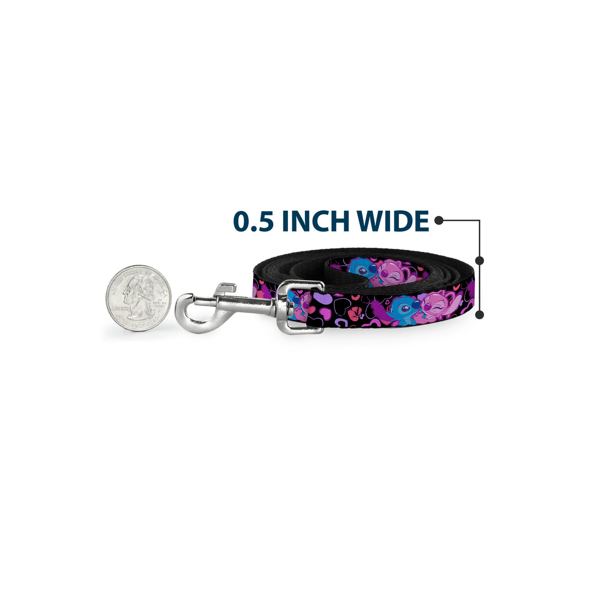 Dog Leash - Stitch and Angel Hugging Pose Black Dog Leashes Disney