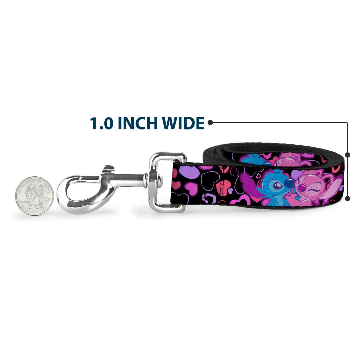 Dog Leash - Stitch and Angel Hugging Pose Black Dog Leashes Disney