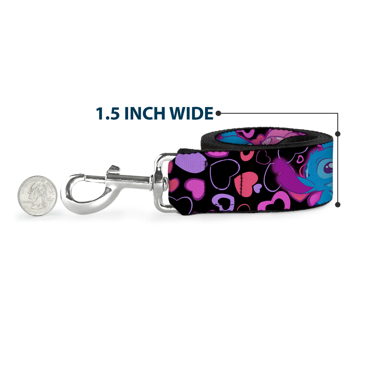 Dog Leash - Stitch and Angel Hugging Pose Black Dog Leashes Disney