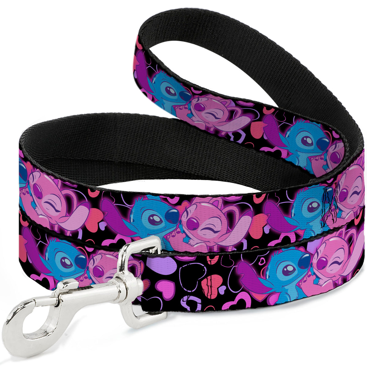 Dog Leash - Stitch and Angel Hugging Pose Black Dog Leashes Disney