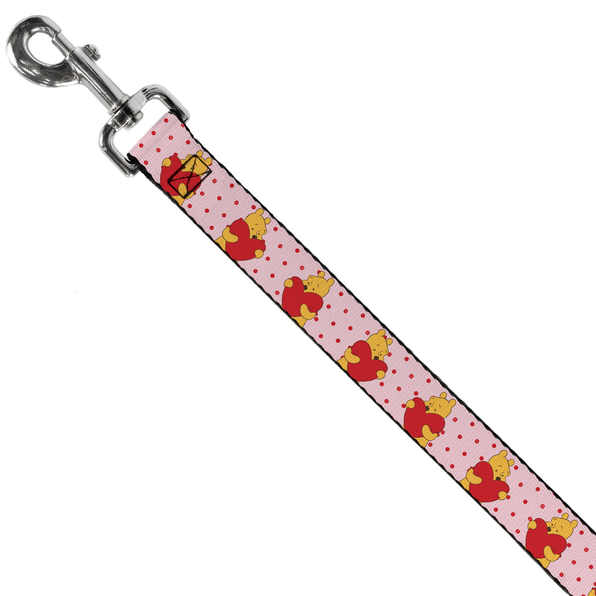 Dog Leash - Winnie the Pooh Hugging Heart Valentine's Day Pose Pink/Red Dog Leashes Disney