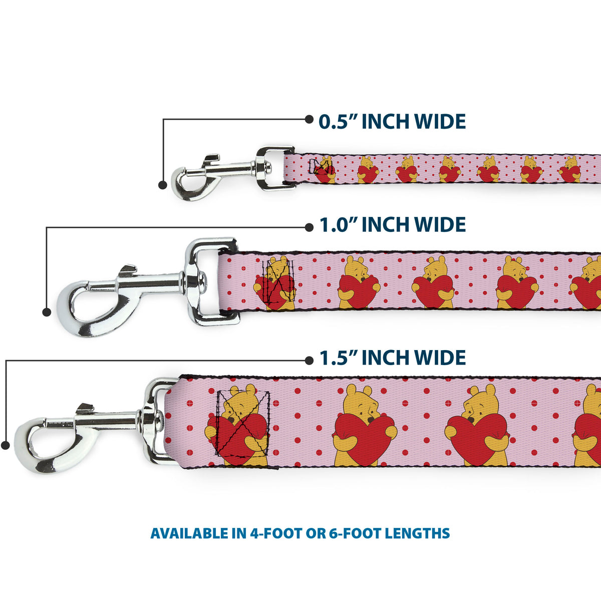 Dog Leash - Winnie the Pooh Hugging Heart Valentine's Day Pose Pink/Red Dog Leashes Disney
