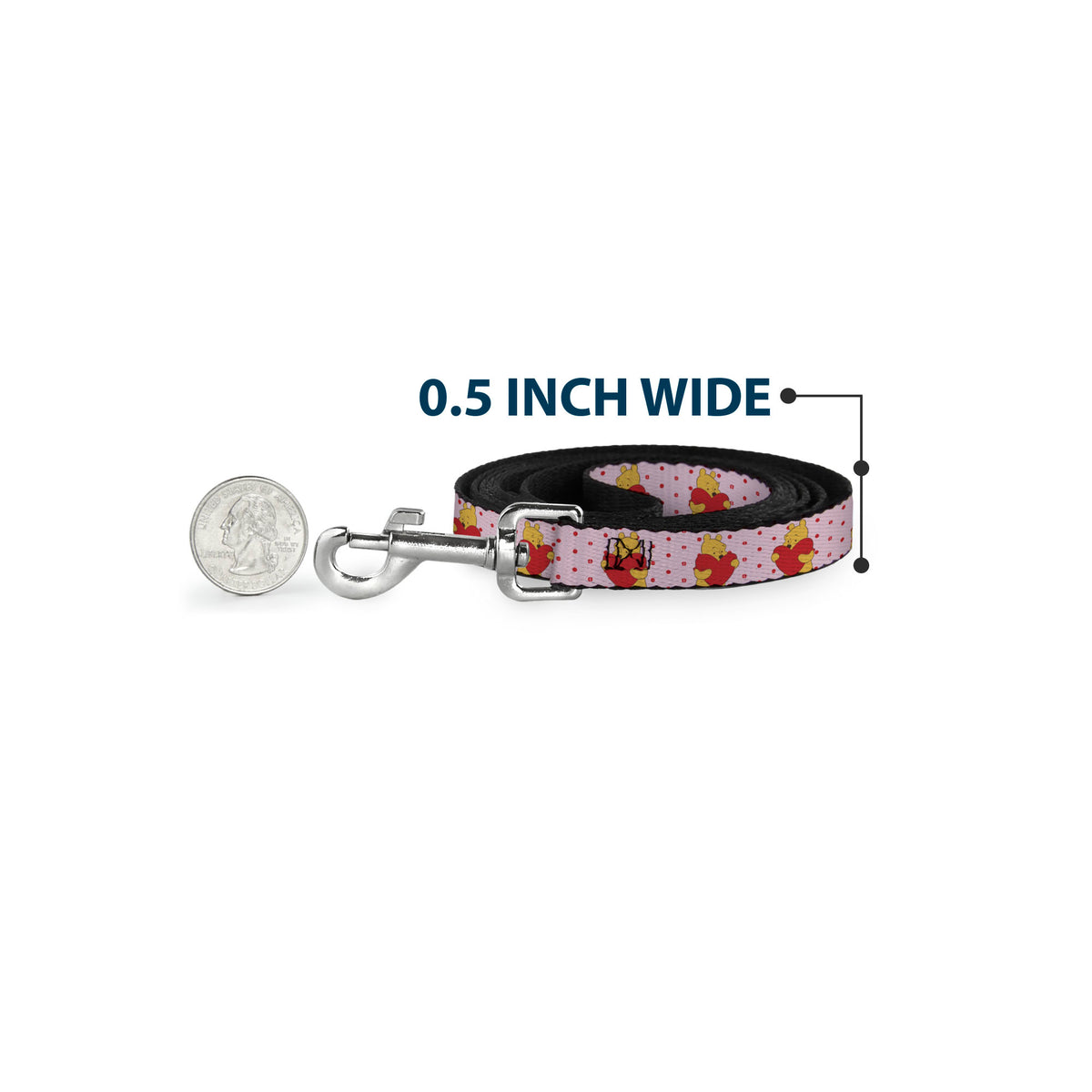 Dog Leash - Winnie the Pooh Hugging Heart Valentine's Day Pose Pink/Red Dog Leashes Disney