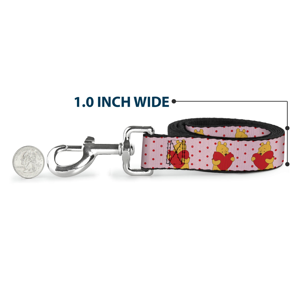 Dog Leash - Winnie the Pooh Hugging Heart Valentine's Day Pose Pink/Red Dog Leashes Disney