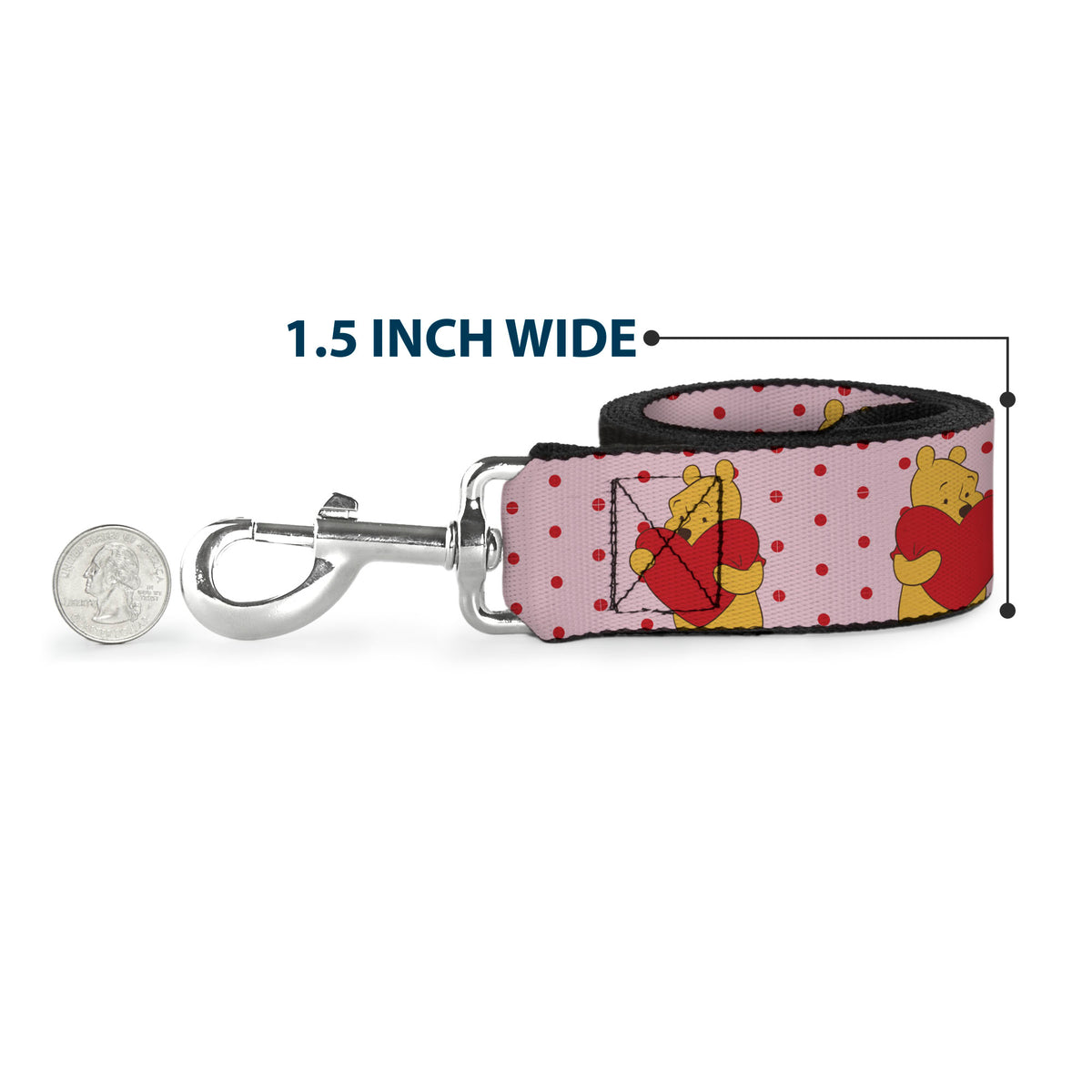 Dog Leash - Winnie the Pooh Hugging Heart Valentine's Day Pose Pink/Red Dog Leashes Disney