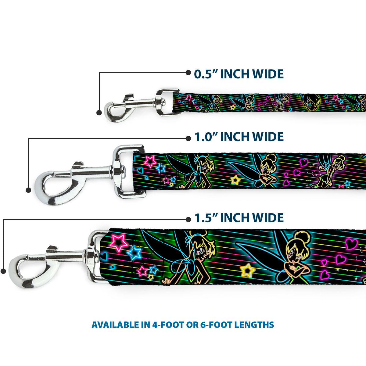 Dog Leash - Electric Tinkerbell Poses/Stripes Black/Multi Neon Dog Leashes Disney