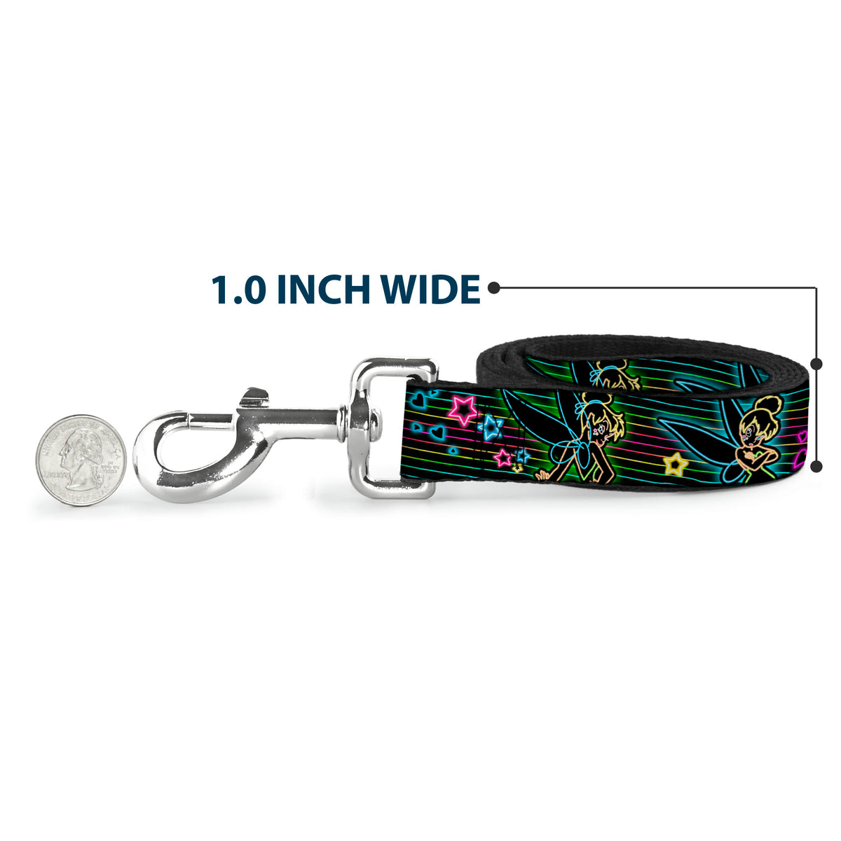 Dog Leash - Electric Tinkerbell Poses/Stripes Black/Multi Neon Dog Leashes Disney