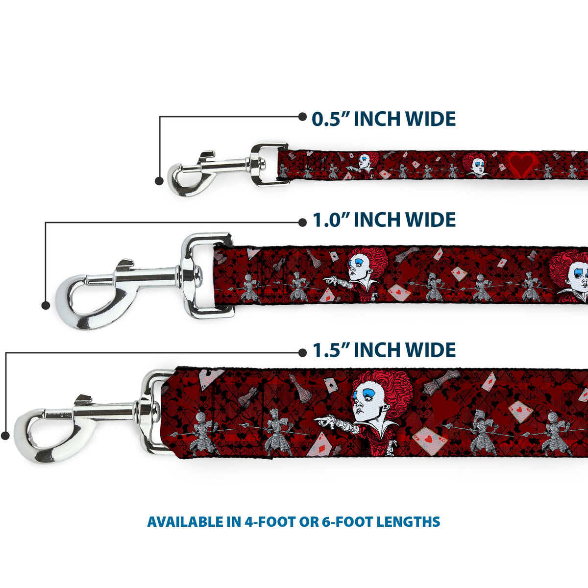 Dog Leash - Queen of Hearts Poses/Hearts/Cards Reds/Black Dog Leashes Disney