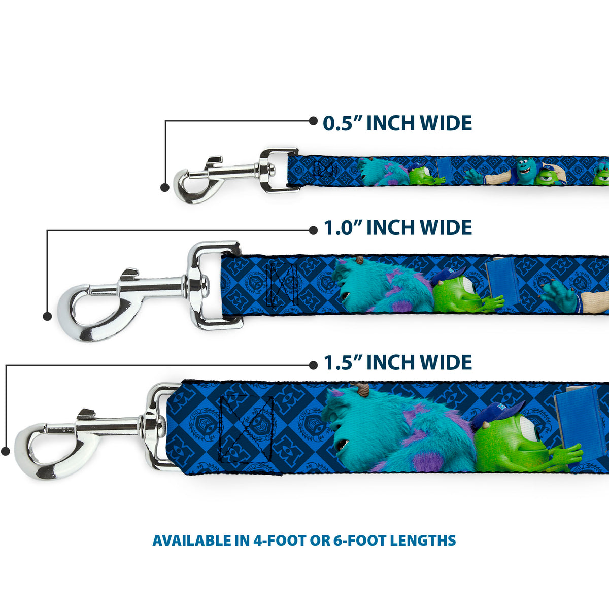 Dog Leash - Monsters University Sulley & Mike Poses/Checkers Blue Dog Leashes Disney