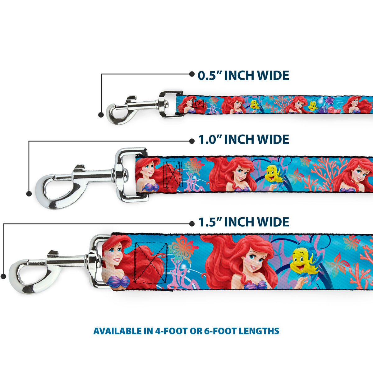 Dog Leash - Ariel & Flounder Vivid Underwater Poses Dog Leashes Disney