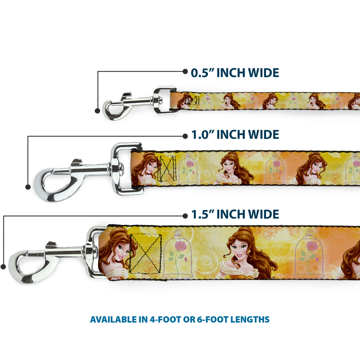 Dog Leash - Belle Poses/Enchanted Rose/Story Script Yellow/Pinks Dog Leashes Disney