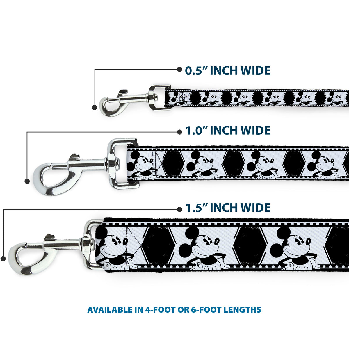 Dog Leash - Mickey Standing Pose Film Strip White/Black Dog Leashes Disney